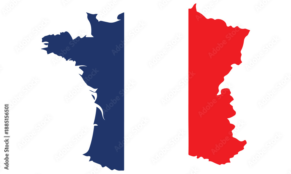 Fototapeta premium France Map Flag Vector – Tricolor Blue White Red French Map Illustration .