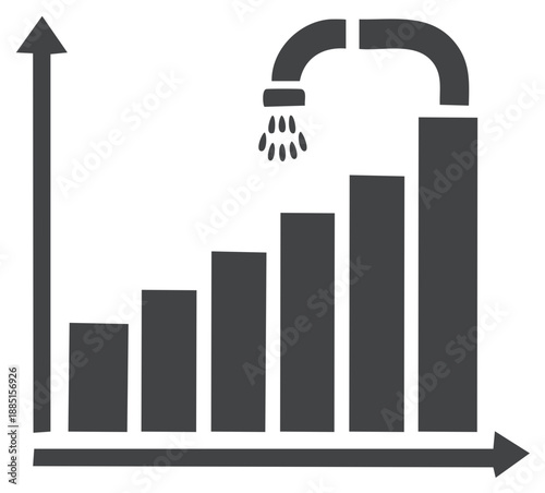 Bar graph showing financial growth with a faucet dripping water symbolizing expense or leak