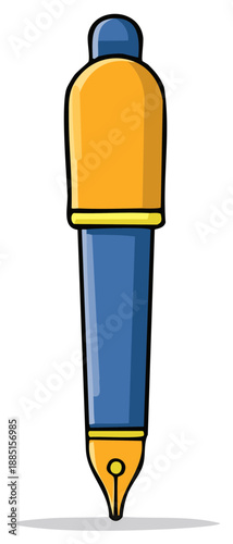 Colorful cartoon fountain pen illustration with a classic gold nib Hand drawn writing instrument for calligraphy and education