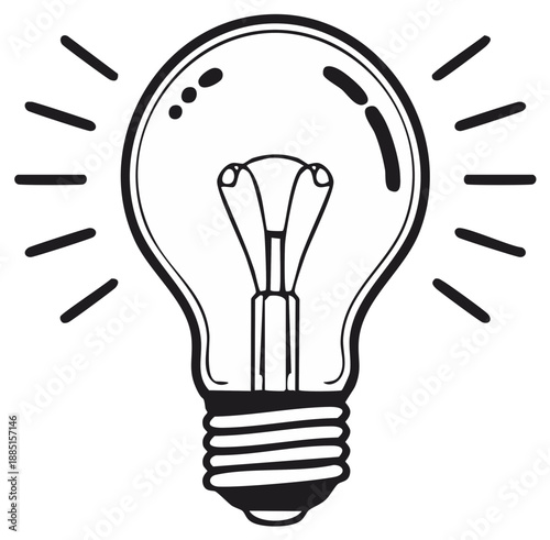 Simple line drawing of a glowing incandescent light bulb representing an idea or innovation