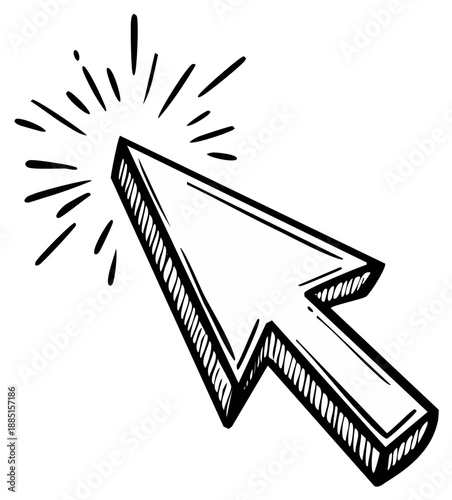 Drawn Cursor Arrow Icon with Clicking Motion Lines