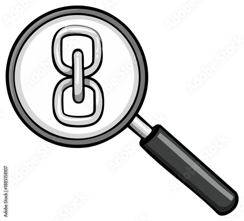 Magnifying glass over a chain link icon a conceptual graphic for search and connection analysis