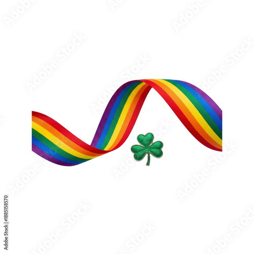 Rainbow ribbon and shamrock on Transparent Background