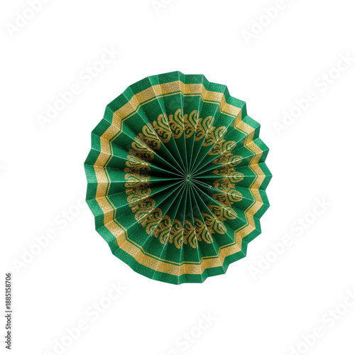 Green and Gold Paper Rosette isolated on Transparent Background