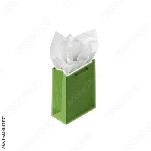 Green gift bag with white tissue paper