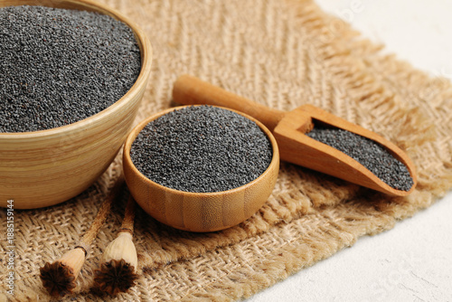 Wooden bowls and scoop with...