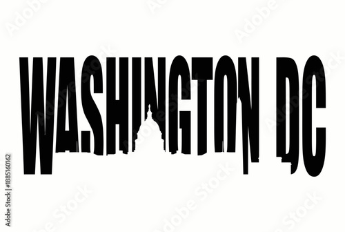 Washington DC text with capitol dome silhouette vector illustration