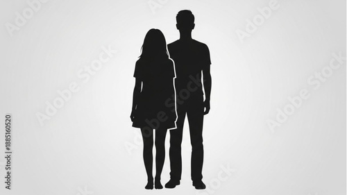 Silhouette Couple Standing Together Against Gradient Background.