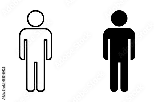 Two gender neutral restroom one white and one black on white background silhouette