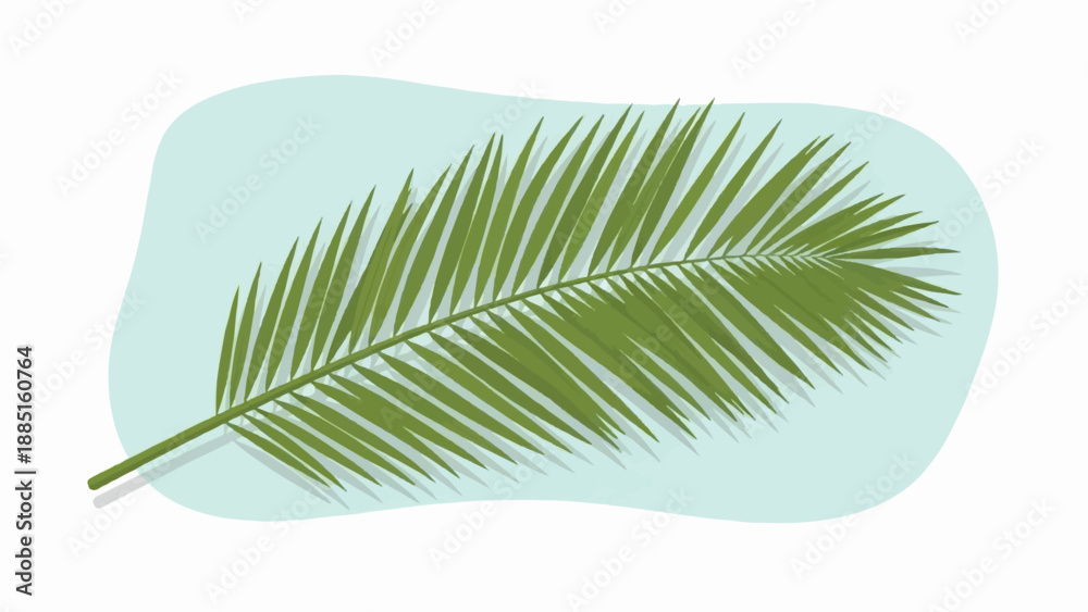 Fototapeta premium A stylized illustration of a green palm frond on a light blue abstract shape