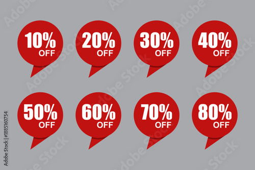 set icon of percent discount 10,20,30,40,50,60,70,80 vector design for poster web card and other