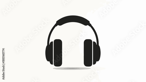 A simple black silhouette of over-ear headphones with a subtle shadow