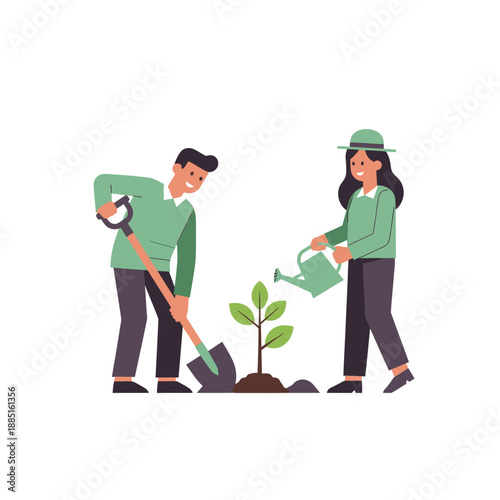 Couple Planting Tree, Gardening, Growth, Sustainability, Nature, Eco-Friendly