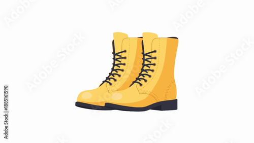 A pair of bright yellow lace-up boots with dark soles