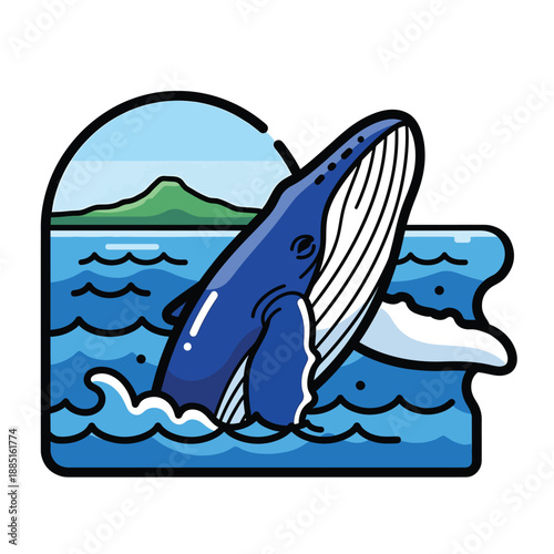 A blue whale breaches the water's surface