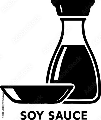 Soy sauce bottle and dipping bowl icon for asian food menu