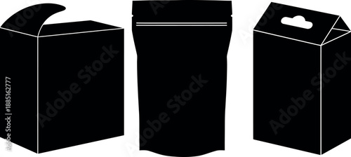 Product packaging silhouettes of boxes and stand-up pouch