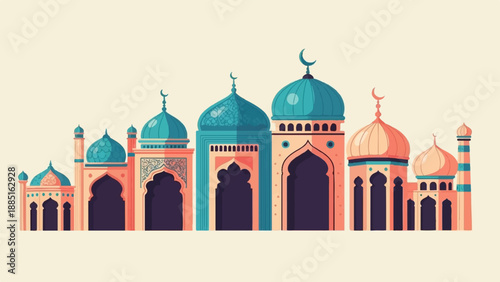Wallpaper Mural A row of colorful Islamic mosques with crescent moons atop their domes Torontodigital.ca