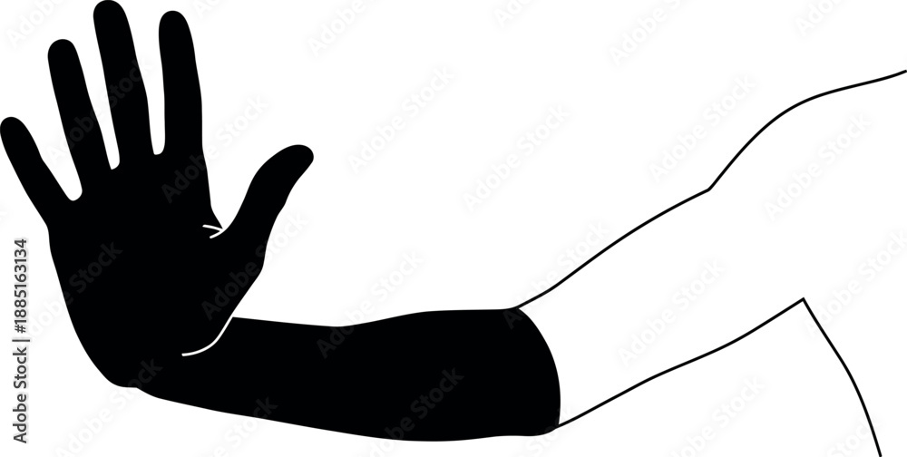 Obraz premium Hand silhouette making stop gesture with open palm
