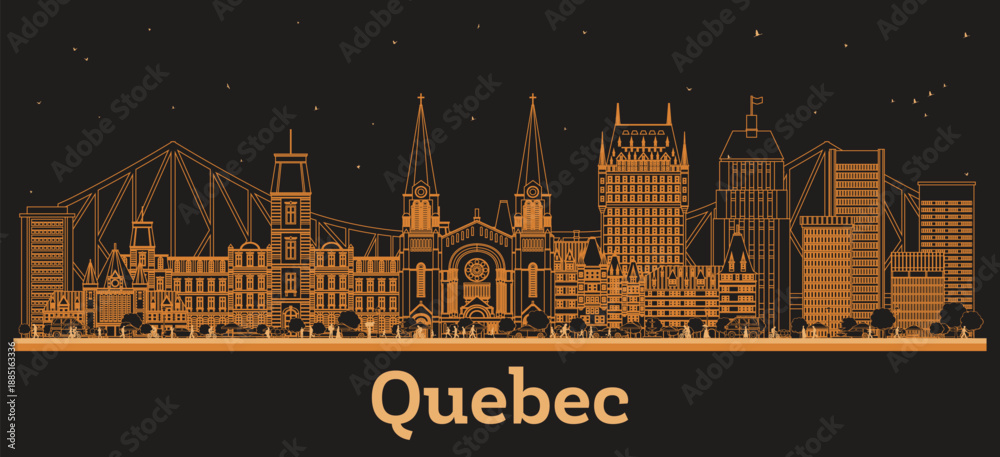 custom made wallpaper toronto digitalOutline Quebec Canada City Skyline with orange Buildings. Illustration. Business Travel and Concept with Historic Architecture. Quebec Cityscape with Landmarks.