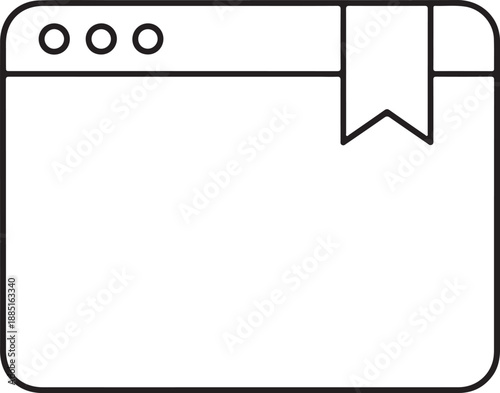 Simple line illustration of a browser window with a bookmark tab on a clean white background from a straightforward frontal viewpoint showing a minimalistic design
