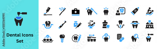 Dental Icon Set. Dental solid icons set. Tooth, protect, healthy, shiny smile etc. Medical Healthcare Icons Set 