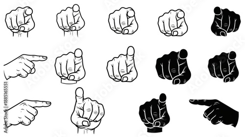 Collection of Pointing Finger Gestures and Icons.