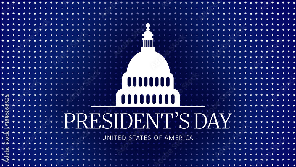 Obraz premium Presidents Day celebration with a graphic of the US Capitol building and star background