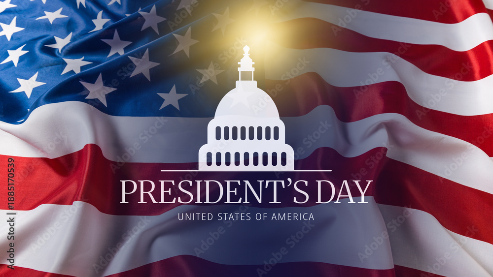 Fototapeta premium Celebration of Presidents Day with American flag and US Capitol dome design