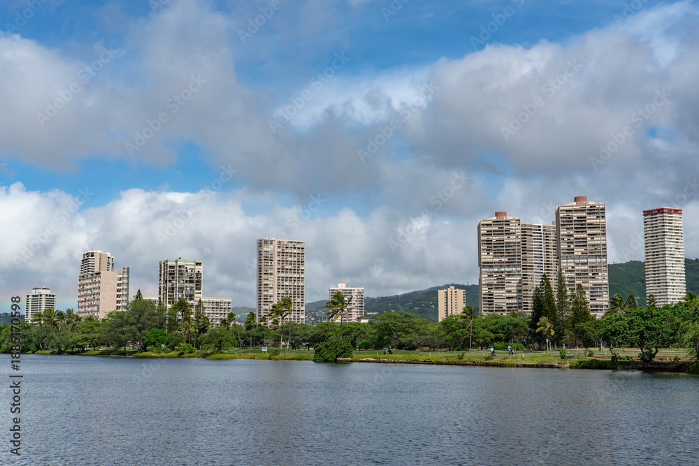 Obraz premium Waikiki, Honolulu, Oahu, Hawaii. Ala Wai Canal 