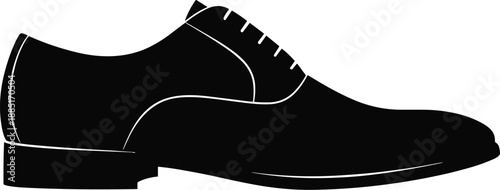 Black Silhouette of Classic Oxford Dress Shoe Featuring Closed Lacing, Low Heel, and Streamlined Design for Formal Fashion Illustration Use
