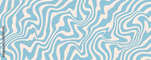 Blue and beige diagonal wavy lines seamless pattern. Simple vector abstract liquid stripes background. Funky groovy texture with diagonal waves, fluid shapes, flow. Stylish repeated decorative design