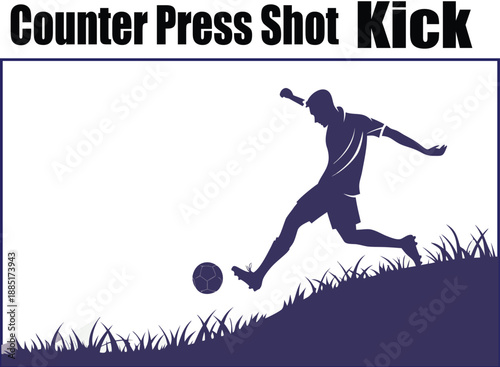 Soccer Player Counter Press Shot Silhouette Vector Illustration