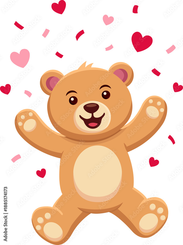 Obraz premium Cute Teddy Bear Valentine Illustration Collection with Hearts and Balloons