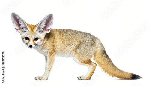 Foto Curious Fennec Fox with Large Ears on White Background