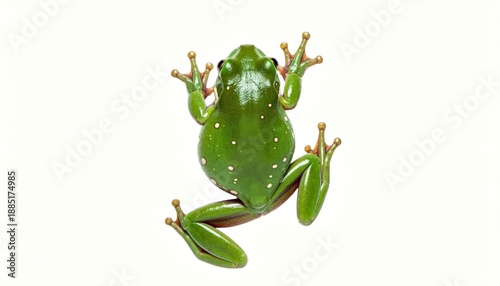 Vibrant Green Tree Frog Top View on White Background