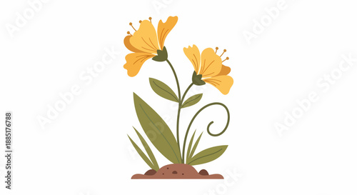 Delicate yellow flowers blooming from fertile soil, a vibrant illustration of nature's beauty and new beginnings