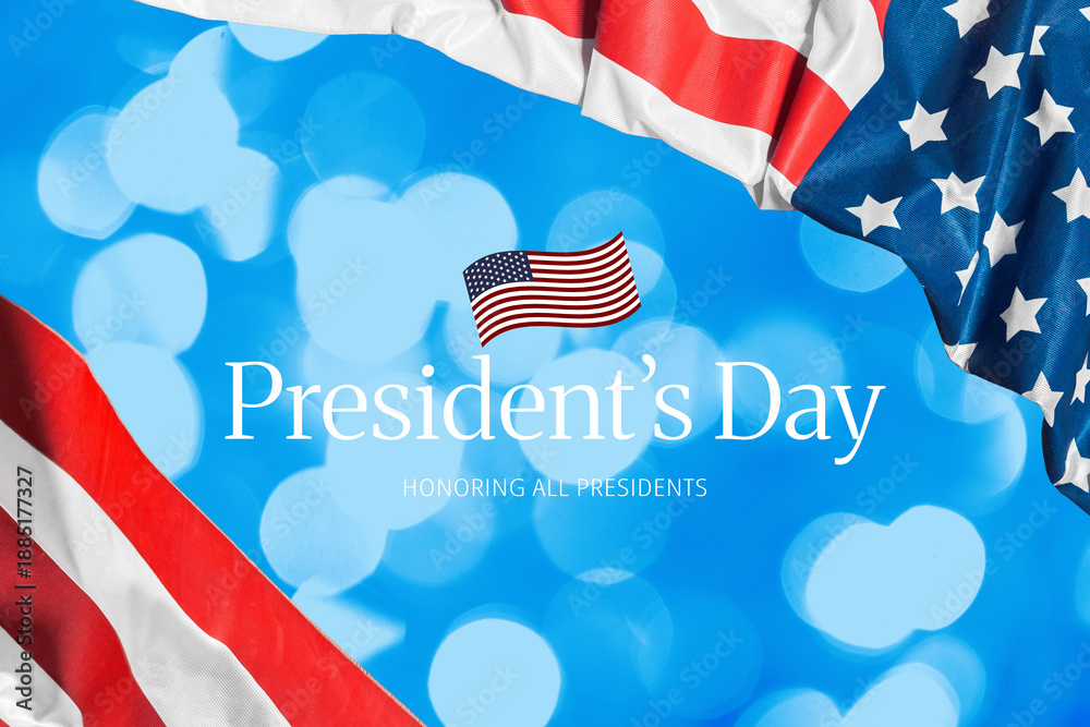 Fototapeta premium Celebration of president's day with american flags and blue background