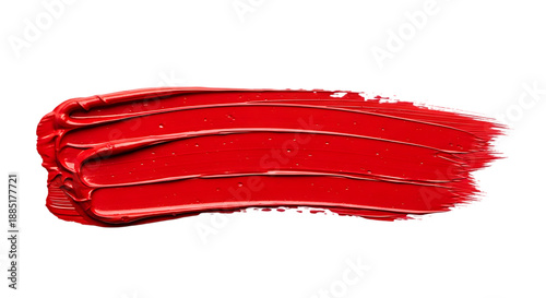 Thick horizontal red oil paint brush stroke on white