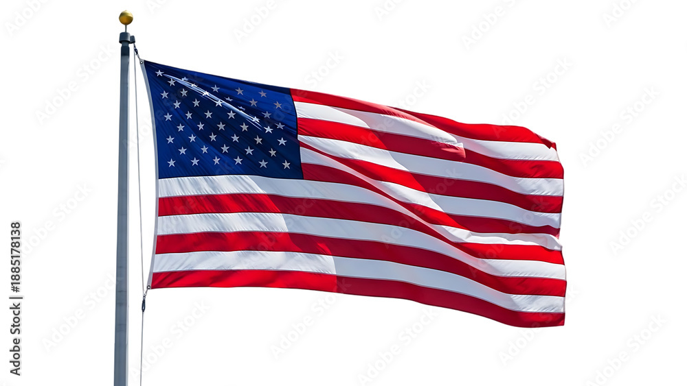 Obraz premium American flag waving on a pole isolated on transparent background