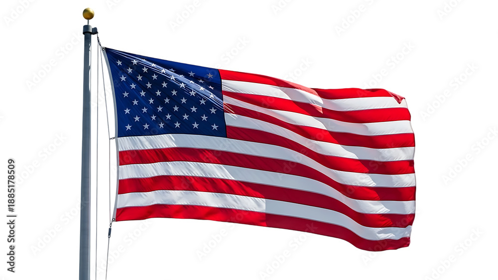 Obraz premium American flag waving on a pole isolated on transparent background