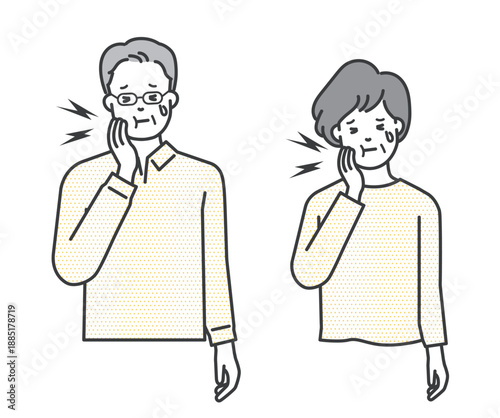 歯痛に悩む高齢者のイラストベクター素材