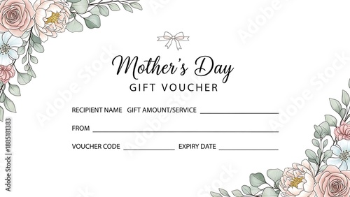 Mother's day gift voucher with floral design