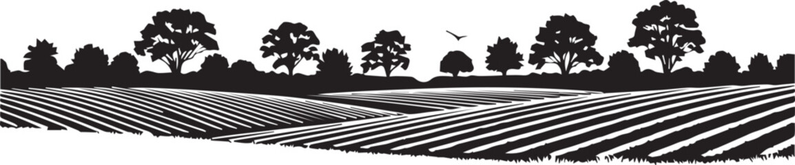 Leinwandbilder Schwarz Rolling agricultural fields and trees landscape vector silhouette illustration panorama  © Mst Raosonara