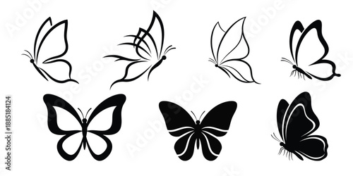 set of black and white butterflies