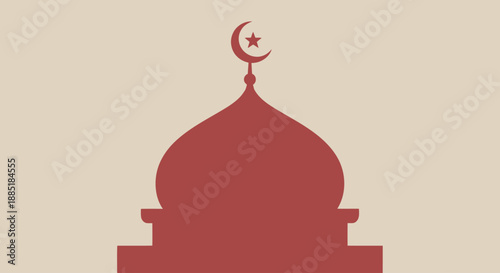 Islamic mosque dome silhouette with crescent moon and star.