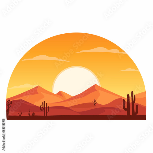 A panoramic desert mountain range at golden hour sunrise or sunset.