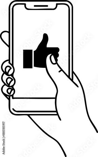 Hand Tapping Like Button on Smartphone Screen