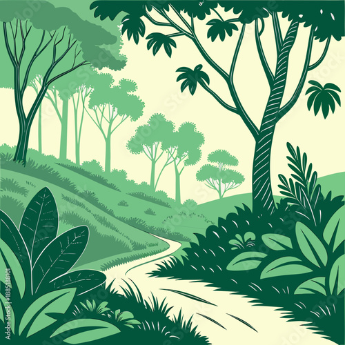 Jungle Inspired Green Landscape Modern Vector Style