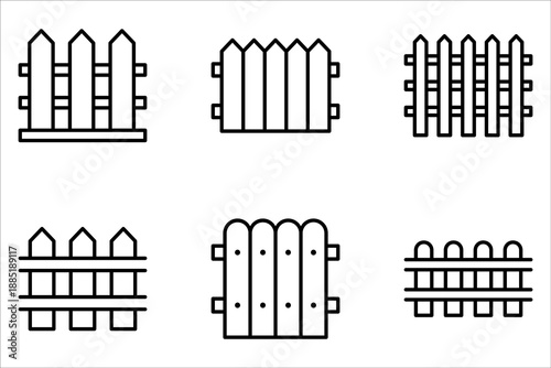 Fence line icon set. Home wood fence icon symbol on white background.